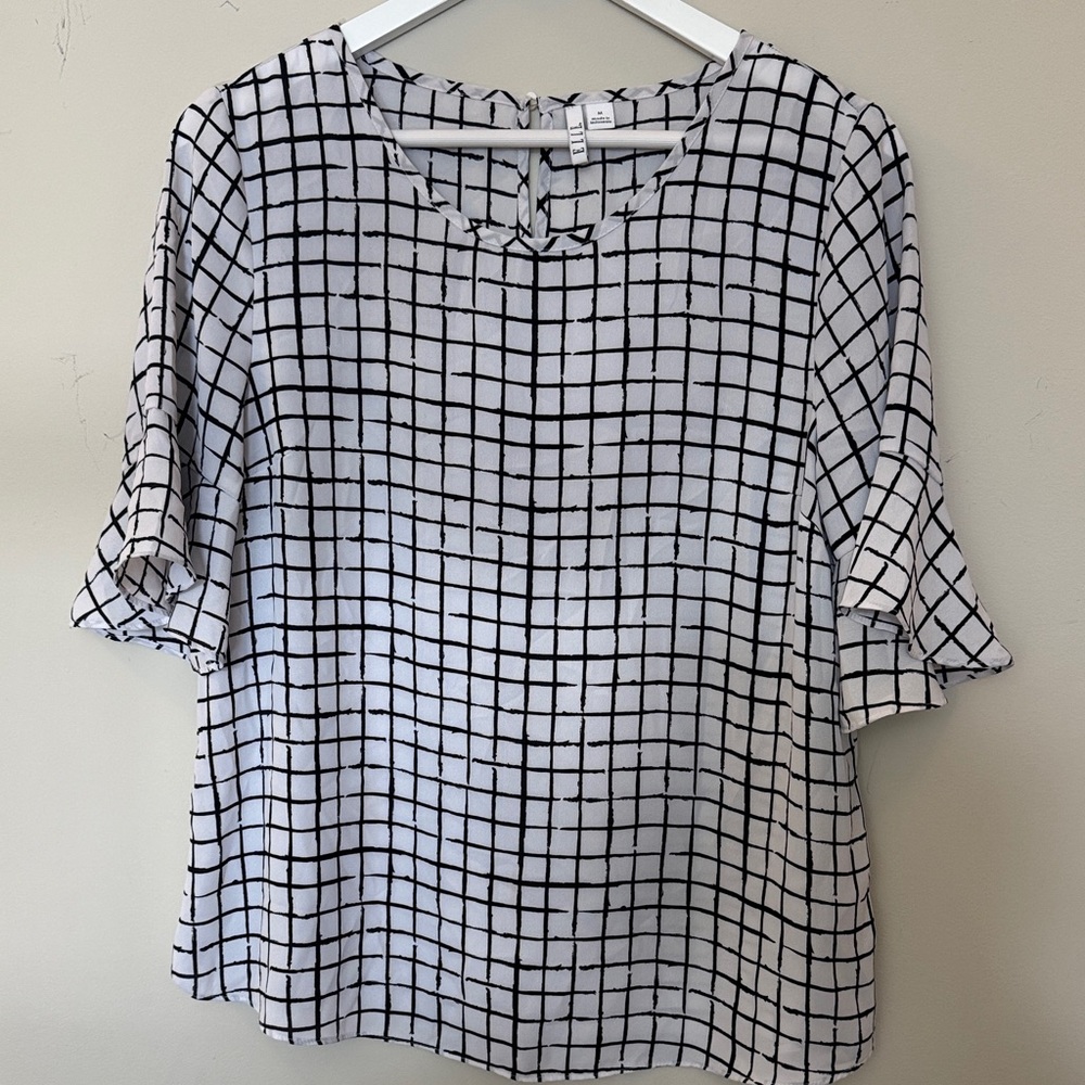 Elle Black and White Checkered Blouse